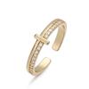 Brass Cross Zircon Open Cuff Ring Dainty Adjustable Stackable Ring Minimalist Religious Women Daily Finger Jewelry