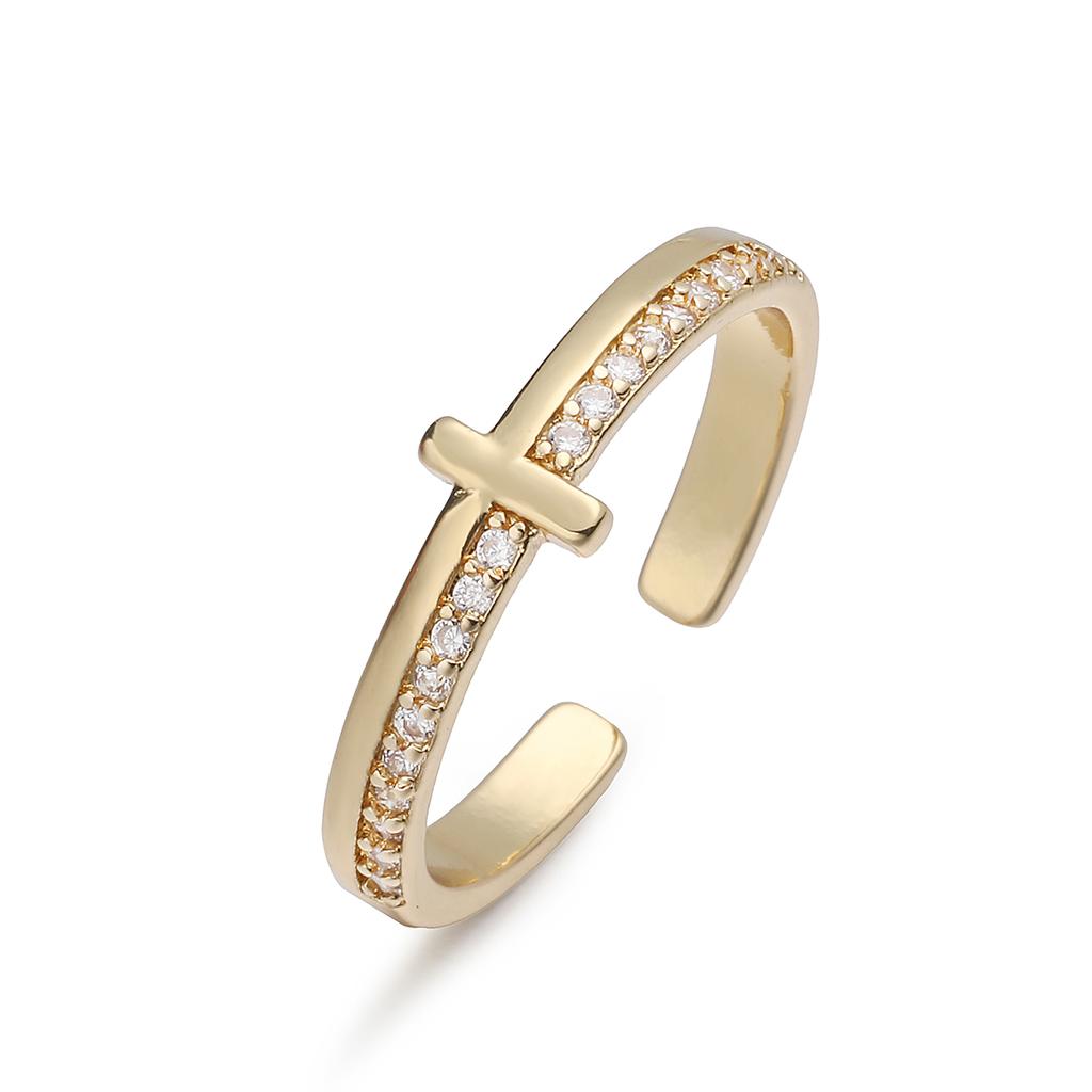 Brass Cross Zircon Open Cuff Ring Dainty Adjustable Stackable Ring Minimalist Religious Women Daily Finger Jewelry