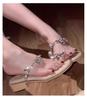 New Rhinestone Cover Toes Beautiful Thick Heel Slippers Women Wear One Word with Sandals Fairy Wind Thick Bottom Beach Cool Slippers