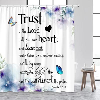 Inspirational Shower Curtains Watercolor Butterfly Flowers Trust In the Lord Quotes Aphorisms Modern Bathroom Curtain Decor Sets