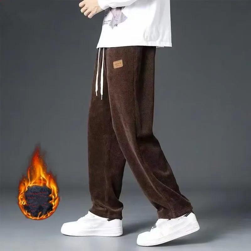 

Autumn Winter Thick Warm Corduroy Sweatpants Men Fleece Liner Drawstring Straight Loose Track Pants Male Casual Fleece Thermal Trousers S кавовий