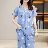 Women's Cotton Pajamas Set Short Sleeve Top Long Pants Casual Two-Piece Sleepwear Set Summer Plus Size Thin Loungewear for Elderly Mom