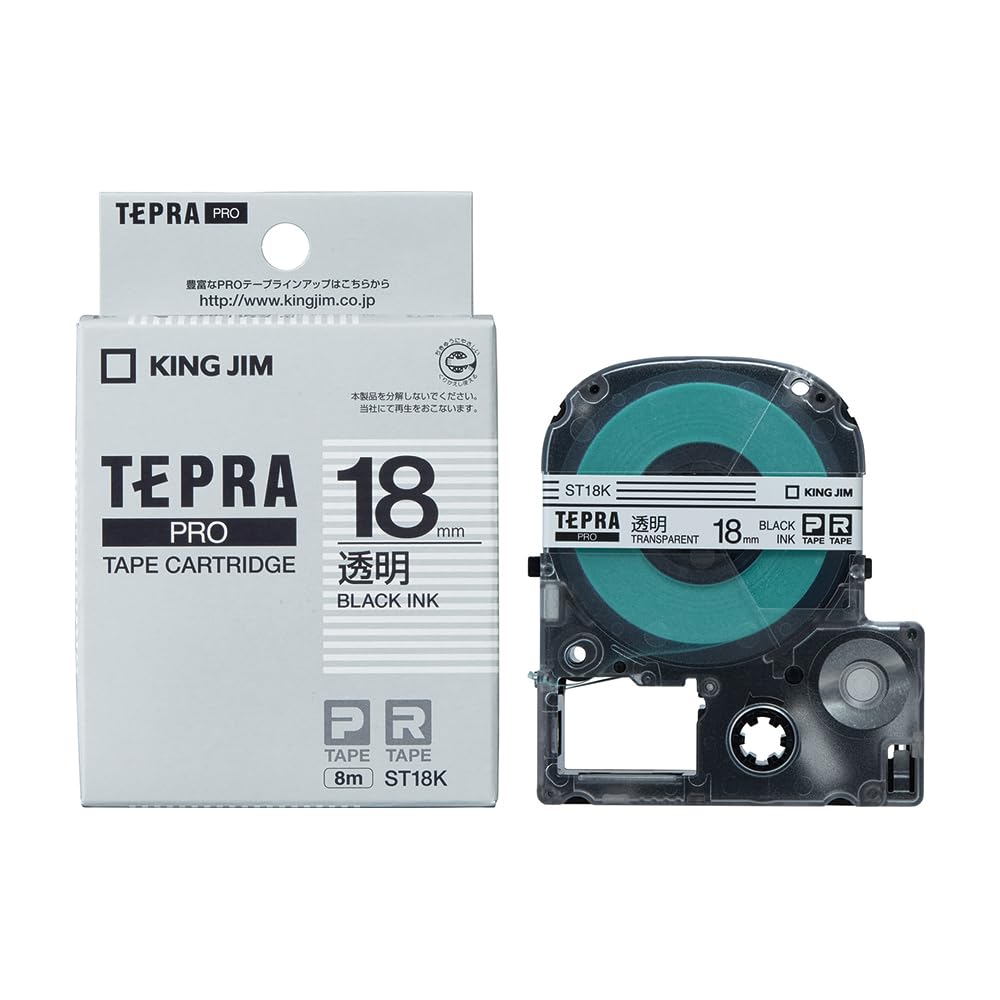

Genuine King Jim Tepra PRO Tape Clear 8m ST18K Cartridge, 18mm, Label/Black Text, Length,