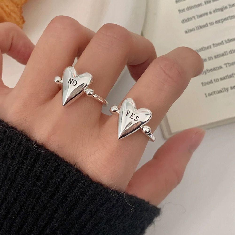 Personality Letters Ring Glossy Surface Vintage Jewelry Gift Fashion Heart Ring  For Women