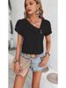 2025 Spring/Summer Women's Amazon Casual Slim-fitting Leisure Knitted Short-sleeved V-neck Top