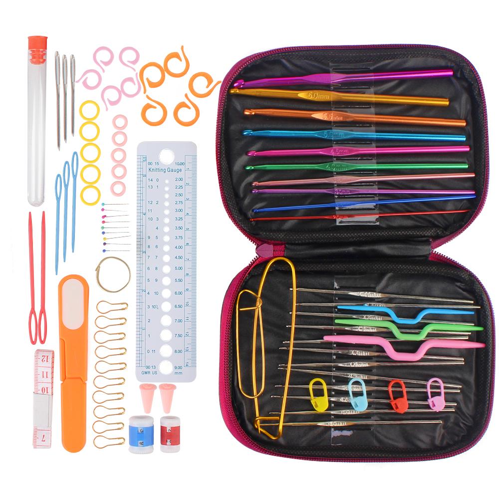 

Набор круговых вязальных спиц из алюминиевого сплава 22 шт. 100 шт. Набор спиц для вязания крючком пряжи Набор аксессуаров для вязания Иглы для свитера DIY pink 100pcs
