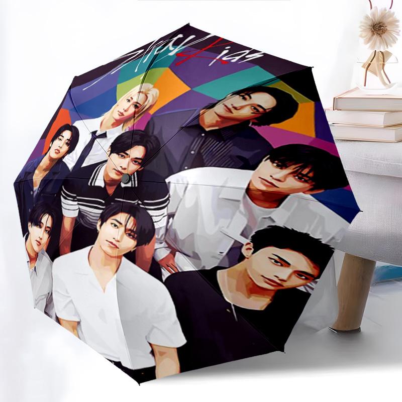 1pc Kpop Umbrella Portable Folding Umbrella Iron Frame Hole Bone Structure Outdoor Home Umbrella