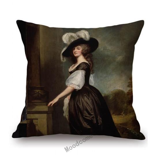 Royal Ancient European Elegant Madame Lady Princess Family Party Portrait Oil Painting Decorative Pillow Sofa Cushion Cover