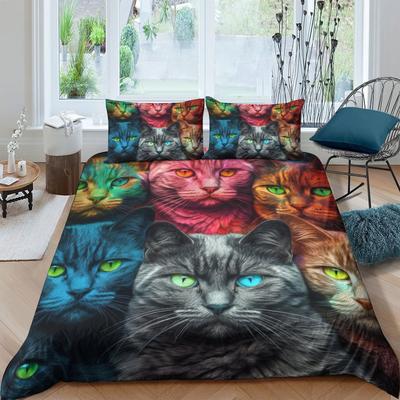 3D Digital Printing Color Cat Series Quilt Cover Pillowcase Two Or Three-Piece Set Polyester Abraded