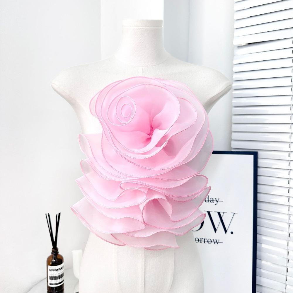 Fiori Petto 3D Stratificati Decorazione Abbigliamento Pieghettato Corsage Nuovo Fiore Rosa in Chiffon