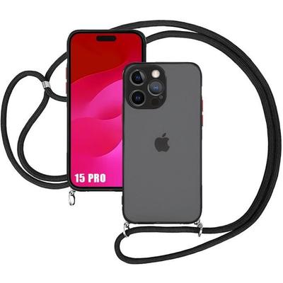 Hoesje - EF CONNECTION - voor iPhone 15 Pro - Ultra Slim Bescherming - Zwart Koord - Mat Effect