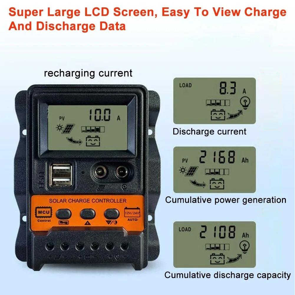10A/20A/30A Solar Charge Controller LCD Display Solar Charge Regulator Current PWM Controller for Solar Panel Lead Acid Battery
