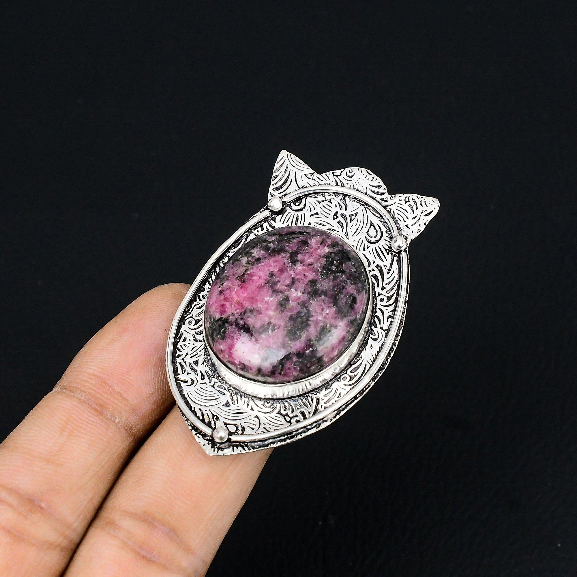 Daughters Day Sale Sterling Silver Rhodonite Stone Statement Ring Jewelry US 8.5 8.5