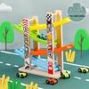 Children's Wooden Multi-Layer Racing Track Toy with Inertial Glider Cars