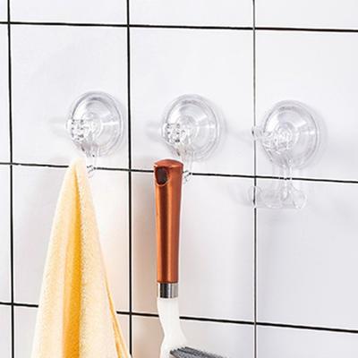Space-saving Transparent Durable Heavy Duty Wall-mounted Dual Hooks Bathrobe Loofah Suction Up Hanger Shower Hook
