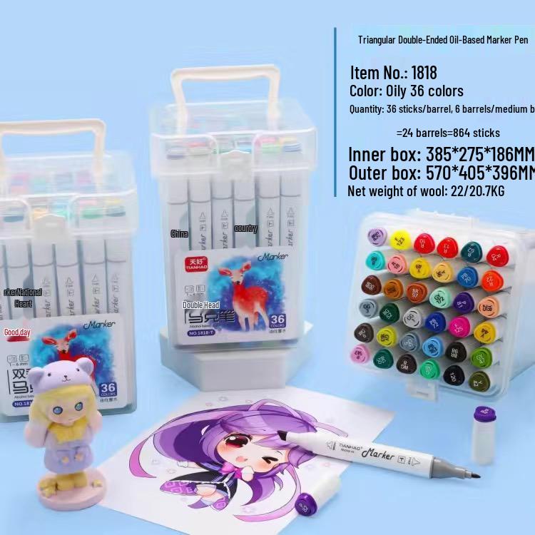 Double-Ended Marker Pen Set: 36/48 Colors, Oil & Alcohol-Based Ink for Hand-Painting.