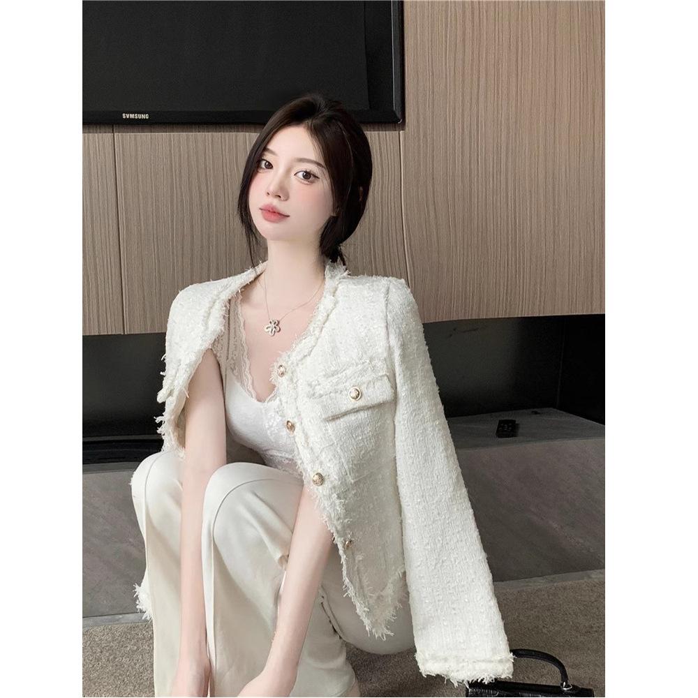 New French celebrity Xiaoxiangfeng daughter pink suit short jacket women's early spring autumn and winter top