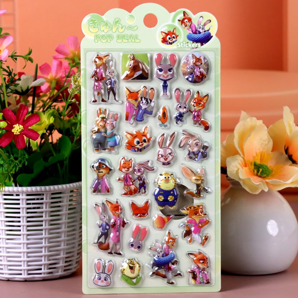 Honlackfu 3D Puffy 3D Puffy Zootopia Set of Stylish Decorative Stickers for Birthday Craft Cell Phone Stickers, Stickers, 4, Girls, Christmas, Gift,