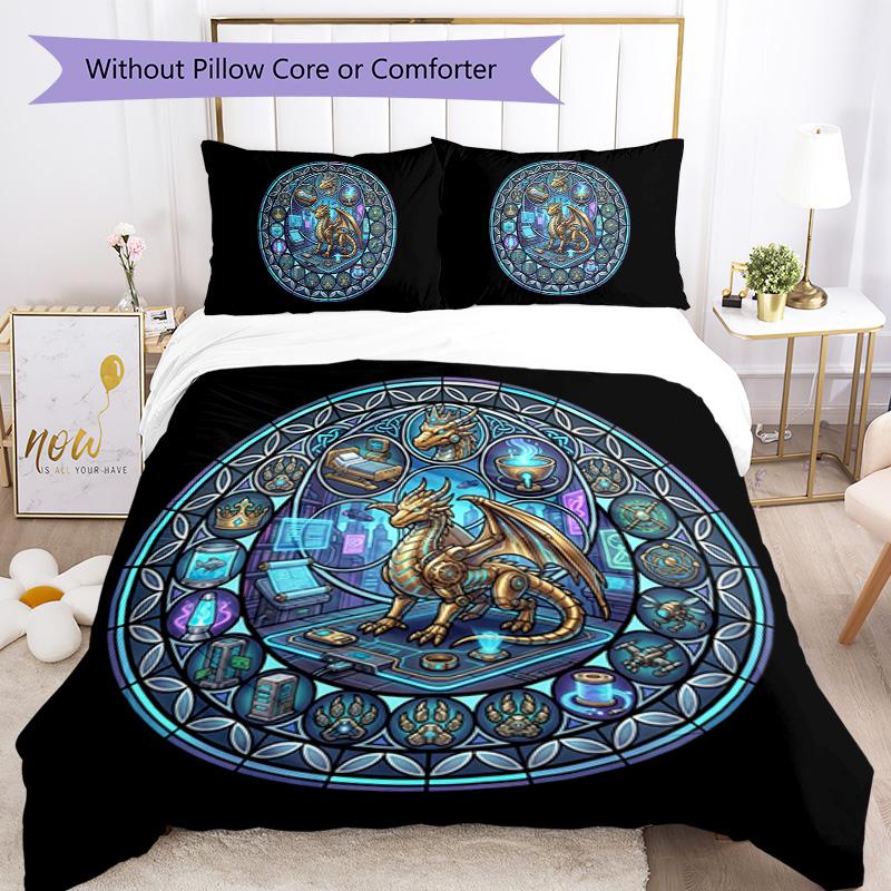 Cyber Dragon Glass Pattern Bedding,Quilt Set Quilt Cover Pillowcase Home Birthday Gift (1 * duvet cover + 2 * pillowcase, without core)