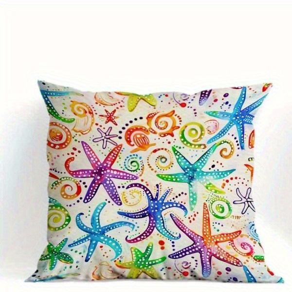Home Decor Colorful Seastar & Shells Patterned Pillowcase Pattern Cushion Cover Suitable for Sofa Bedroom Car Pillow Cover
