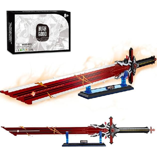HIGH GODO Demon Anime Sword, 39.3in Tanjirou Sword Building Set with Scabbard and Stand, Cosplay Anime Katana Sword Building Blocks, Collectible for Wolf Gravestone Sword