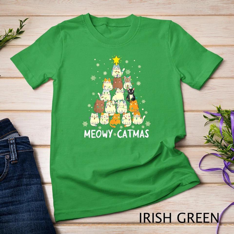 Meowy Catmas Cat Christmas Tree Xmas Girls Boys Funny Santa Unisex T-shirt 6 S