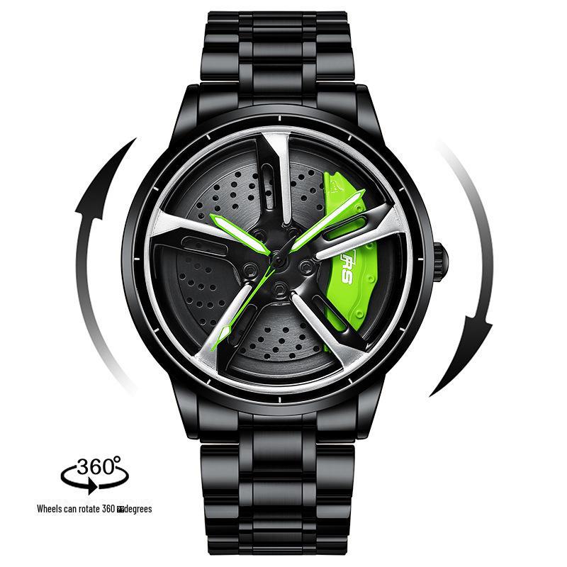 SVJ Ceas de mână pentru bărbați dintr-o bucată, inspirat de roata de mașină RS7, cu cuarț hidraulic 3D gol