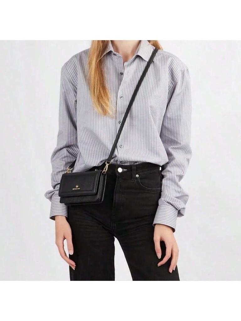 Michael Kors Jet Set CharmJet Set Logo Flap Leather Shoulder/Crossbody Bag, Small Size, Women's 32S1GT9C5L-BLACK