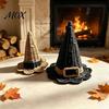 Indoor Outdoor Halloween Ornament Handwoven Witch Hat, Gothic Wizard Costume Headpiece for Durable Woven Witchcraft Decor Party, Spooky Tabletop