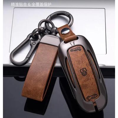 Auto Zinklegering Leer Sleuteletui Cover Houder voor Tesla Model 3 Model S Model Y Model X Beschermer Sleutelhanger Interieur Accessoires