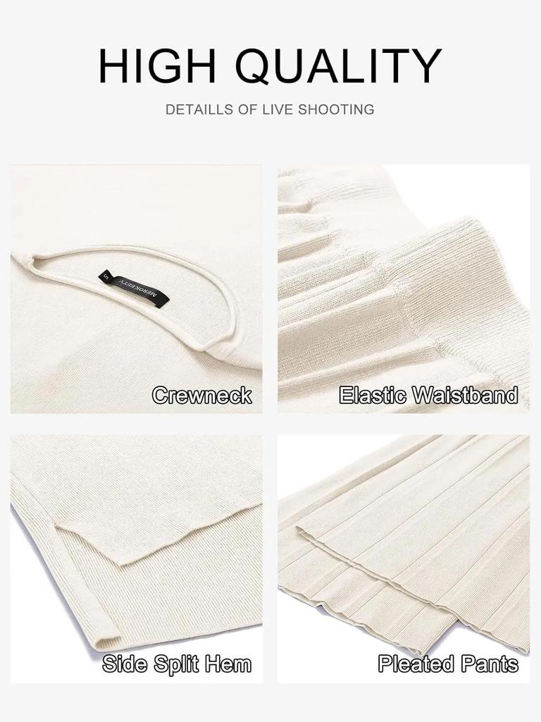 2026 Solid Color Knit Set: Sleeveless Top & Wide-Leg Crop Pants, Slim Fit, Round Neck