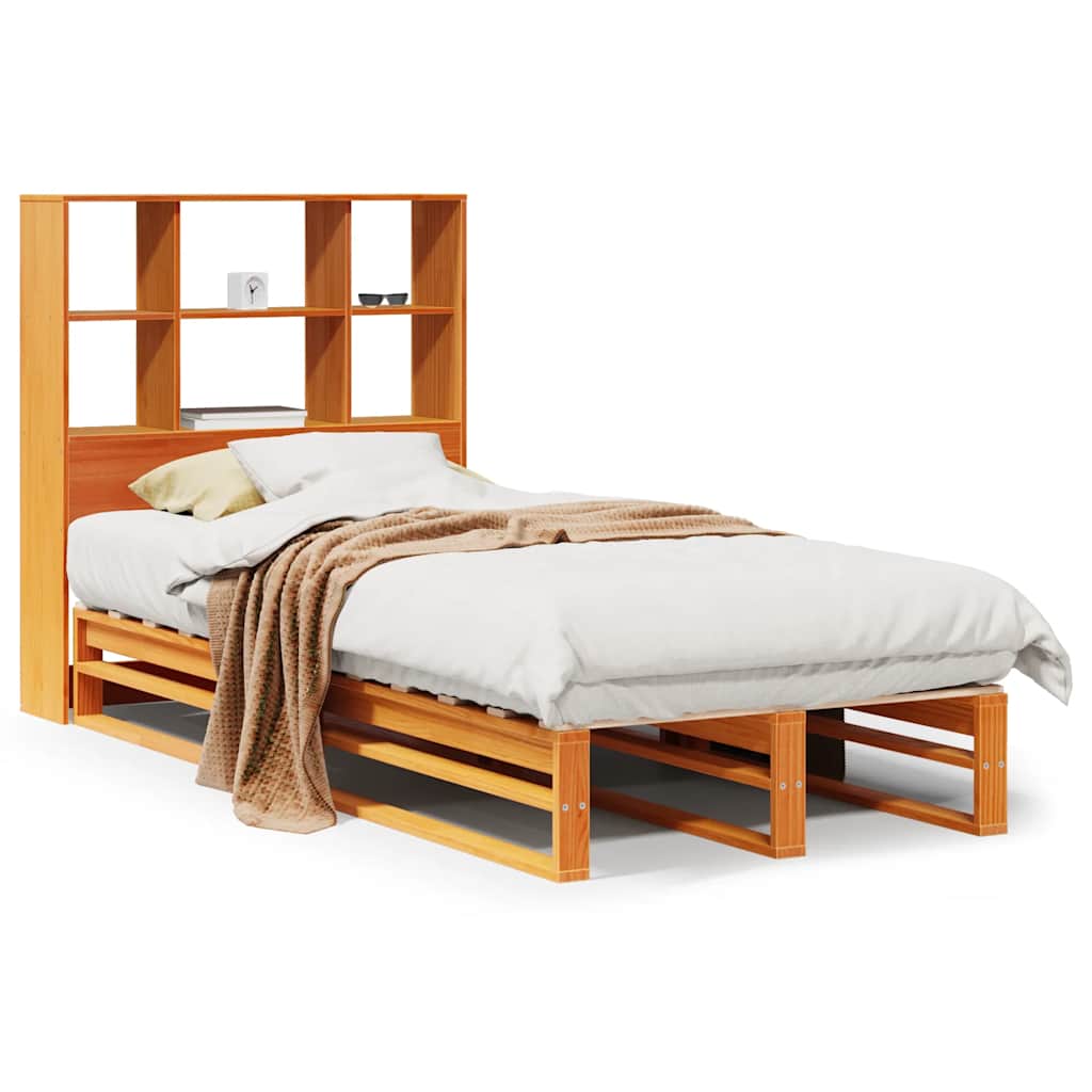 Vidaxl Bed With Shelf, Without Mattress, Waxed Brown, 100X200 Cm, Wood
