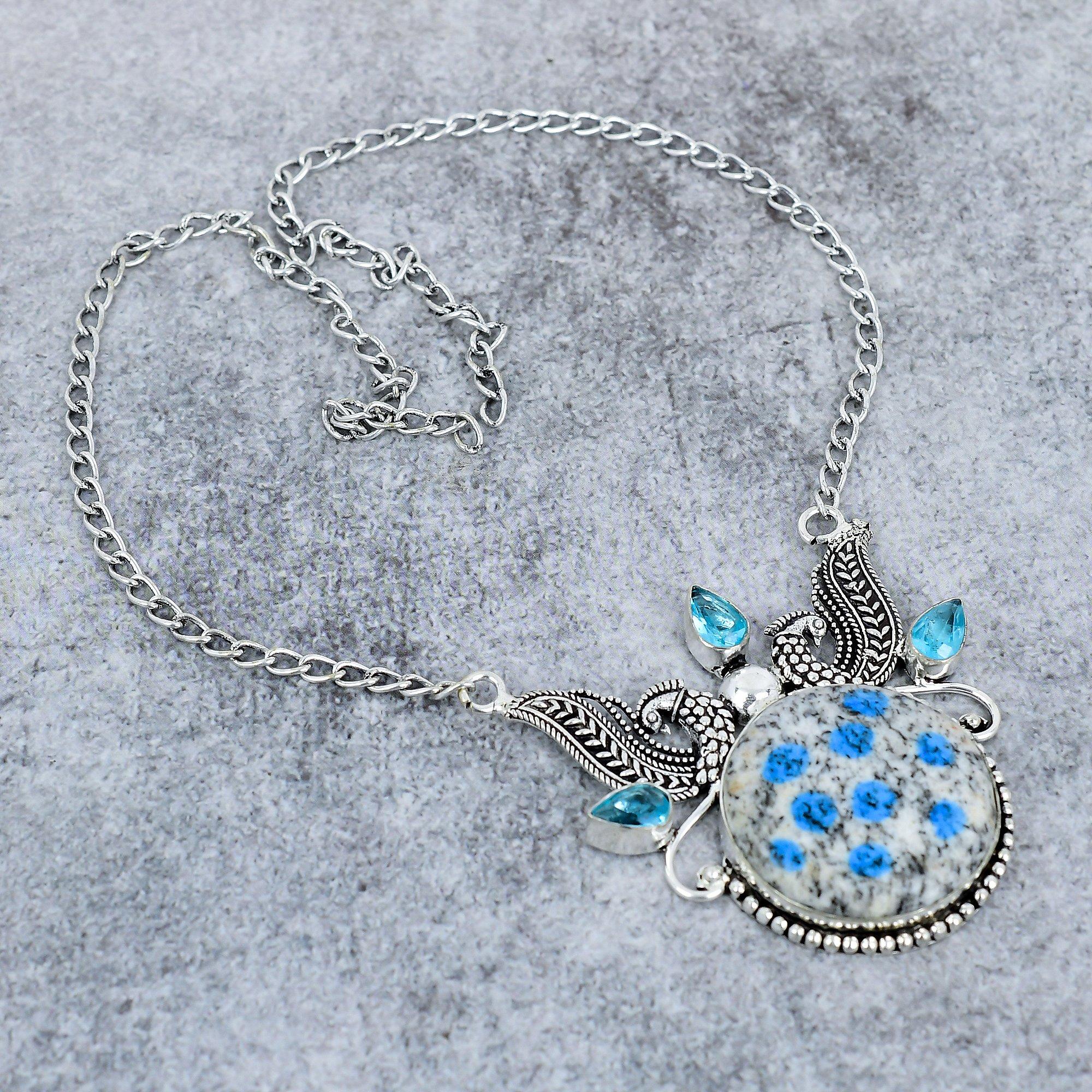 

K2 Blue Azurite, Blue Topaz 925 Sterling Silver Jewelry Necklace 18 M-2751