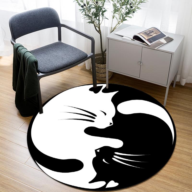 Round Rug Cat Print Bathroom Round Rug Living Room Bedroom Children's Study Round Rug Floor Mat