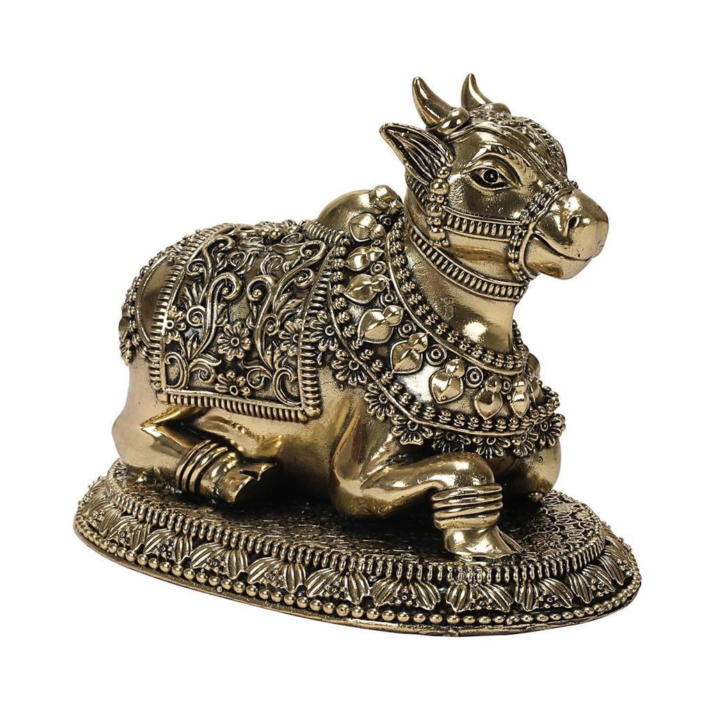 Kartique Brass Nandi Bull Idol Antique Finish Sacred Cow Statue Indian Religious Decor Vastu