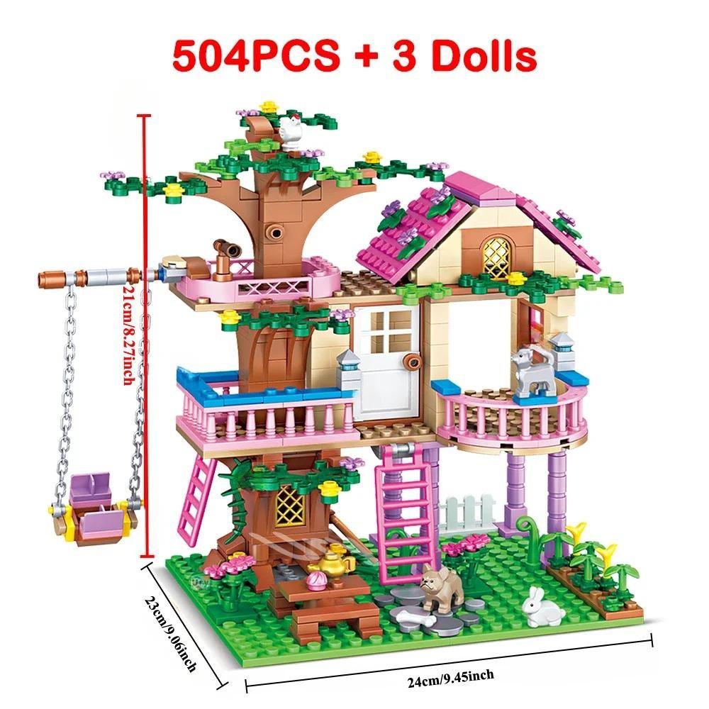 504 stücke Freunde Stadt Baum Haus Sommer Urlaub Villa Burg Bausteine Sets Figuren Garten DIY Spielzeug für Kinder Mädchen Geburtstag geschenk