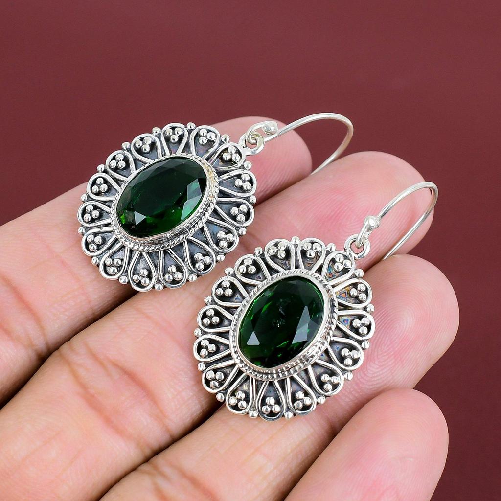 Faceted Chrome Diopside Earring 925 Sterling Silver Earring Natural Gemstone Earring Handmade Decent Jewelry Vintage Earrings Gifts For Wife