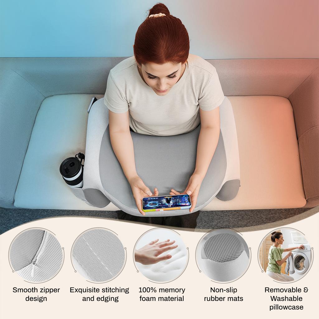 Soft Lap Desk Pillow for Laptop, Reading Pillow for Gaming,Ultimate Lap Pillow with Cup Holder Pocket for Bed, Couch, Floor, Car