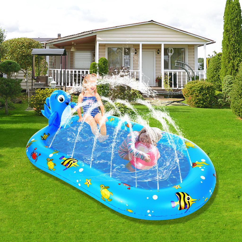 Guard for Kids, Large Inflatable Pool, Cute Shape, Thick Pool Water Mat, Outdoor Water Play Sprinkler Pad