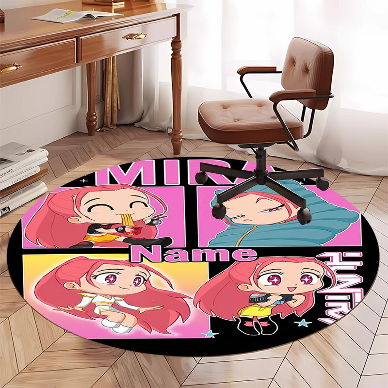 Custom Name KPop Demon Hunters Printed Round Rug Carpet Chair Rug Area Rug Entryway Doormats,for Office Chair Living Room Bedroom Kitchen Room.