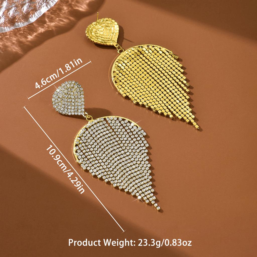Europäische und amerikanische übertriebene super funkelnde Krallenketten-Serie diamantbesetzte Strass-Fächer-Pfirsichherz-Quaste Ohr