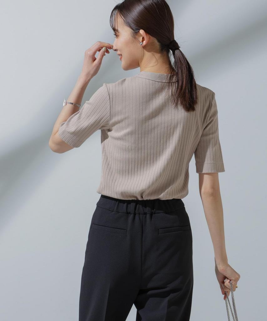 Nano Universe Sweat Crew Neck Ribbed Size Greige Anti-Soaked(R) Stain-Resistant T-Shirt, Small,