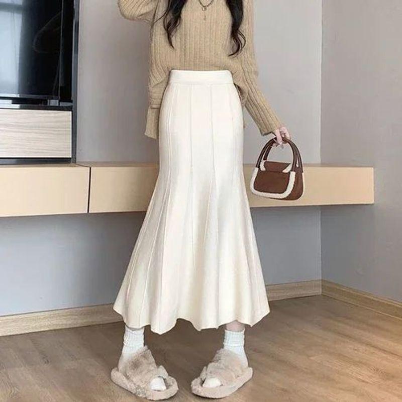 High Waisted Slim Fit Fishtail Skirt Pure Color High Waist Silm Fishtail Skirt
