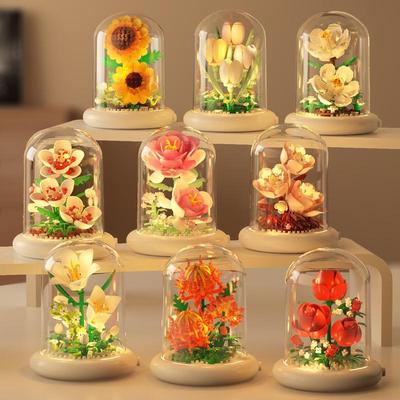 Pädagogische Mädchen-Bausteine mit floralem Design - Sonnenblumen- und Rosen-Serie, Perfektes Geschenk zum Lehrertag
