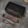 Genuine Leather Clutch Bag Of Men Male Long Hand Bag Crazy Horse Leather Day Clutches For 6" Cell Phone With Wrist Belt