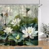 Elegant Lotus Pond Shower Curtain - Traditional Chinese Landscape Design for Modern Bathroom Décor, Waterproof & Easy Care