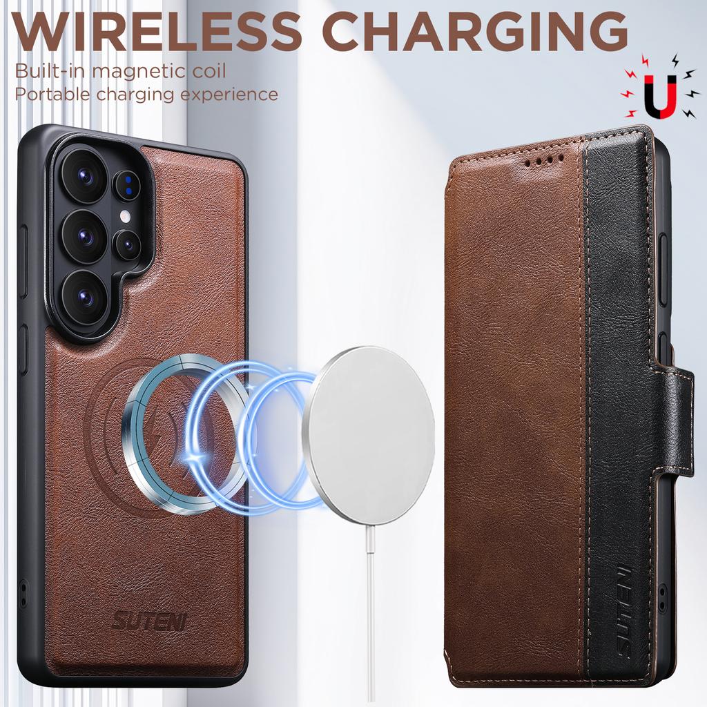 Kunstleder kabellose Ladekarte Halter Ständer Geldbörse Magnetische Klapphülle Handyhülle für Samsung Galaxy S26 Ultra S25 S24 S23