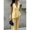 Womens Two Piece Outfits Dressy Casual Sleeveless V Neck Vest Wide Leg Pant Suits Dressy Casual Summer Vacation Outfits