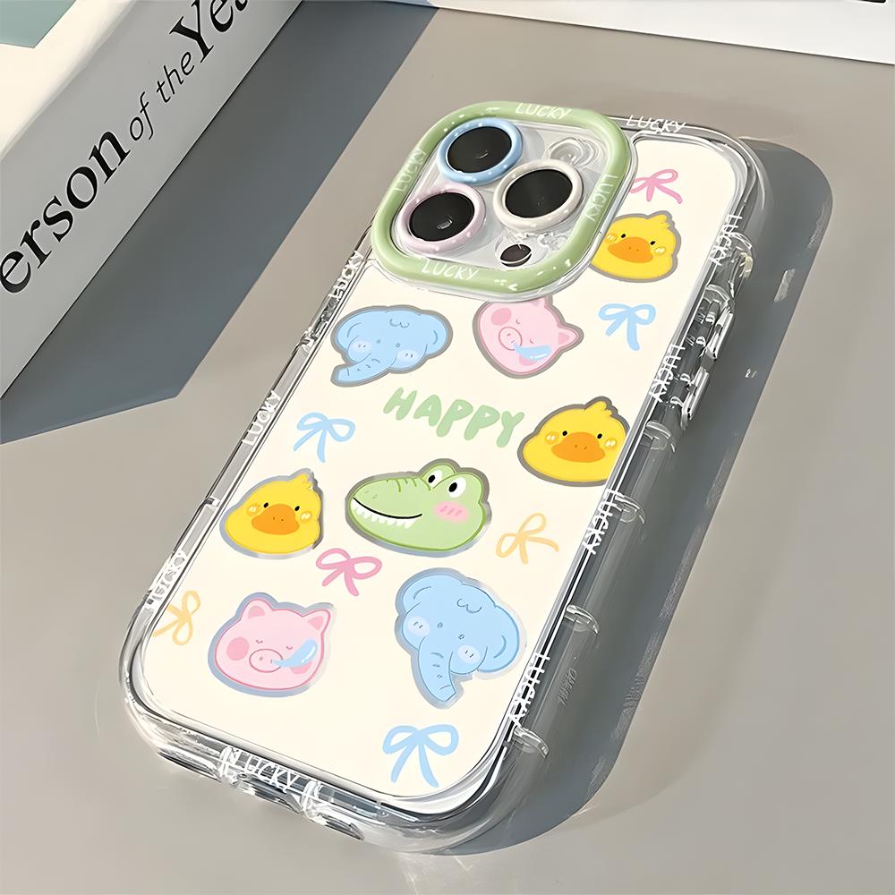 INS Cute Cartoon Animals Phone Case For iPhone 11 12 13 14 15 Pro Max X XR XS Max 6 7 8 Plus SE  Shockproof Cover Soft Funda