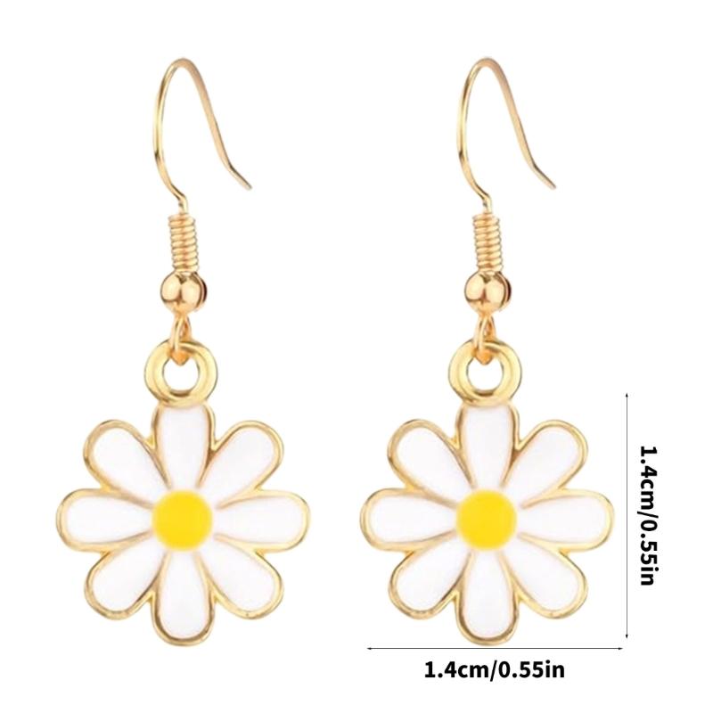 Daisy Inspired Drop Earrings For Women Lightweight Alloy Jewelry With Oil Drip Technique Enamel Ear Accessories